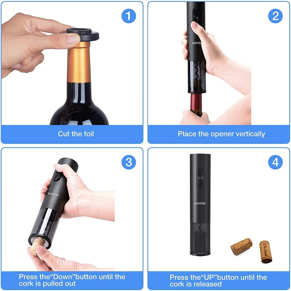 Electric Wine Bottle Opener Set with Foil Cutter - Battery Operated Automatic Corkscrew for Easy Use, Ideal Gift for Waitstaff and Wine Enthusiasts, Perfect for Bar and Outdoor Kitchen Accessories