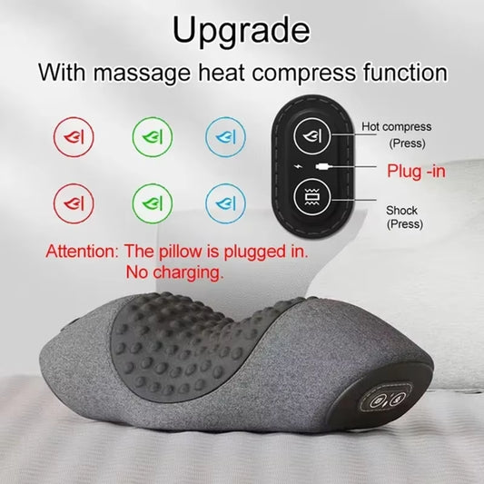 Rechargeable Cervical Traction Neck Massage Pillow with 3 Heat and Vibration Modes for Relaxation and Pain Relief